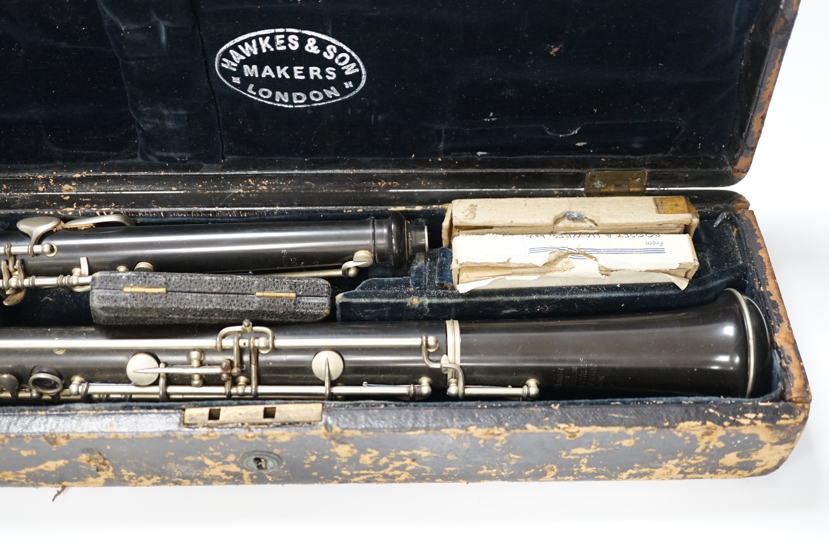 A cased Hawkes & Son Excelsior oboe, 60cm
